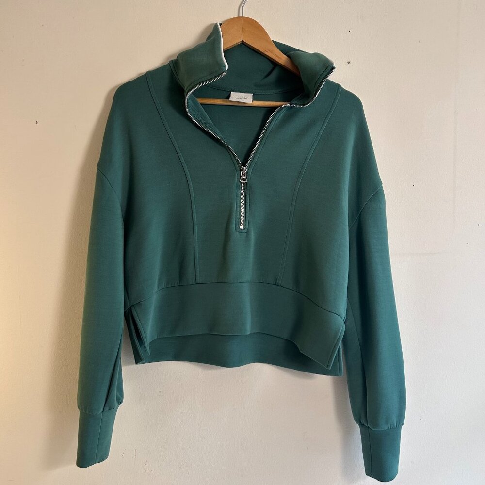 Varley Cropped Quarter-Zip Sweatshirt in Teal Green